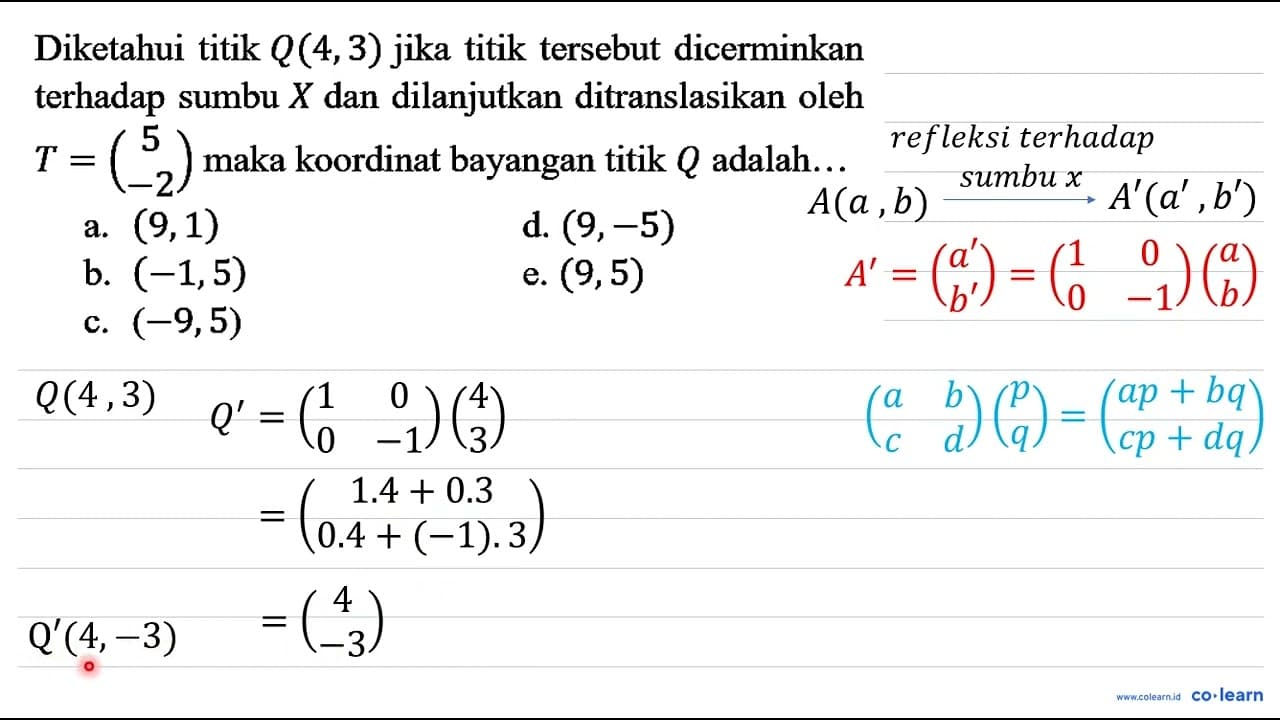 Diketahui titik Q(4,3) jika titik tersebut dicerminkan