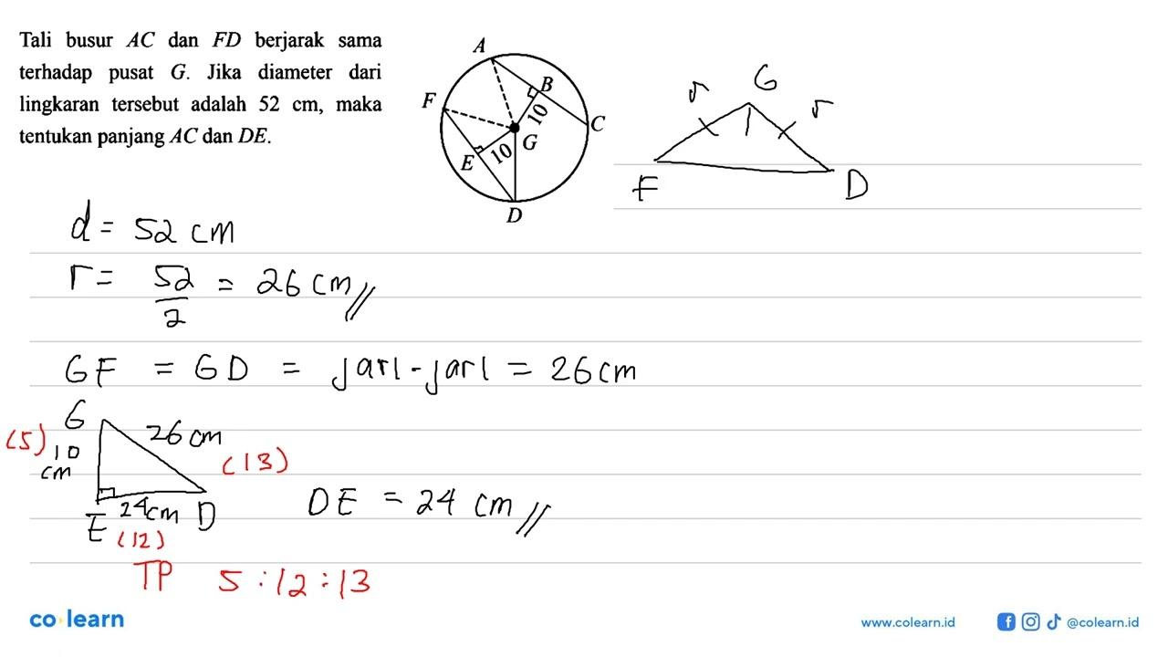 Tali busur AC dan FD berjarak sama terhadap pusat G. Jika