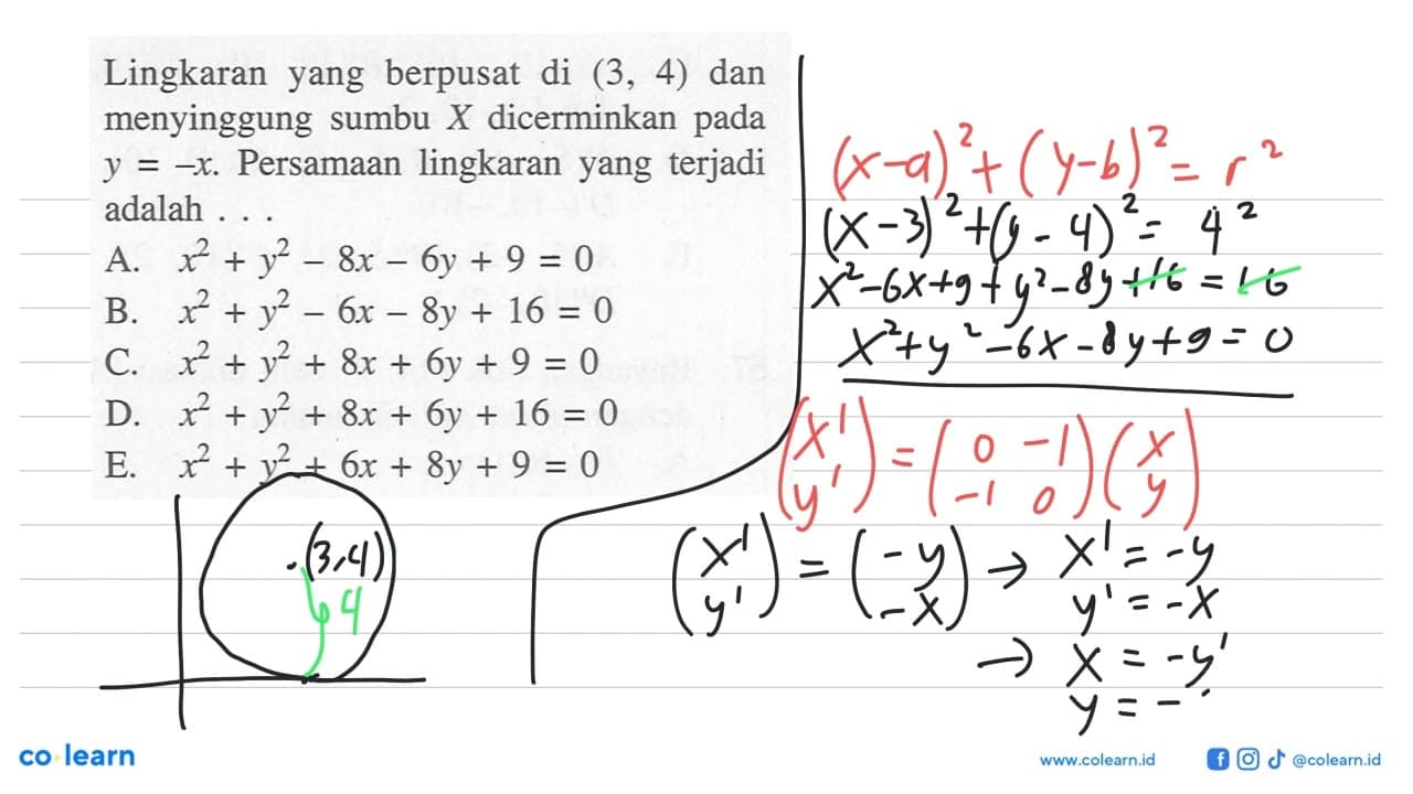 Lingkaran yang berpusat di (3,4) dan menyinggung sumbu X