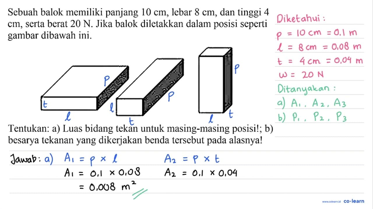 Sebuah balok memiliki panjang 10 cm , lebar 8 cm , dan