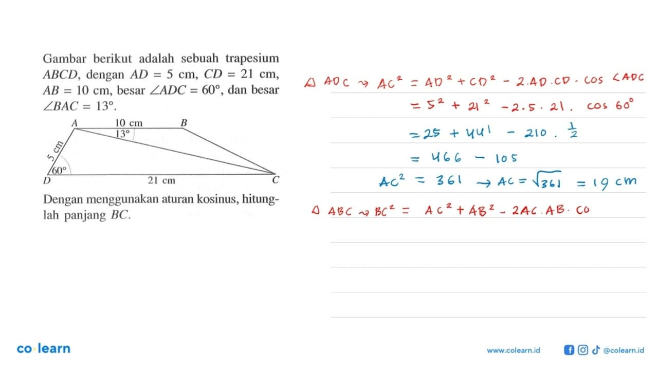 Gambar berikut adalah sebuah trapesium ABCD, dengan AD=5