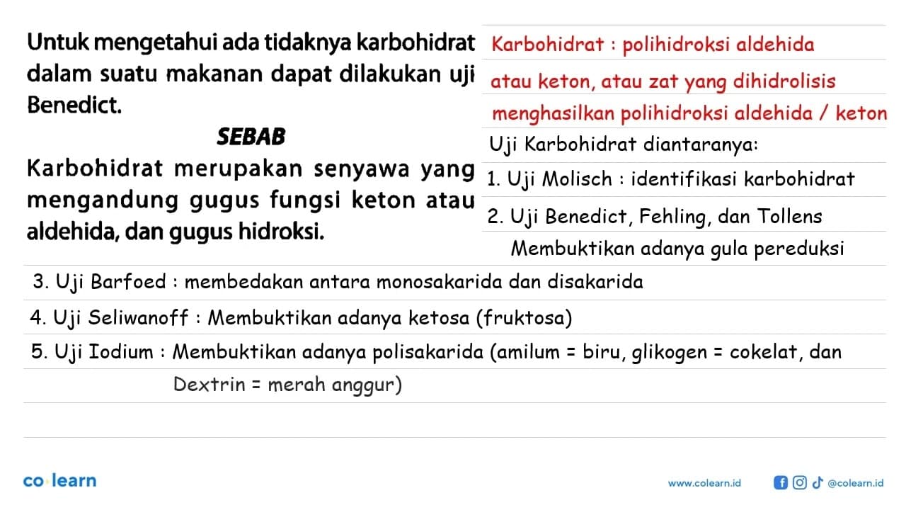 Untuk mengetahui ada tidaknya karbohidrat dalam suatu