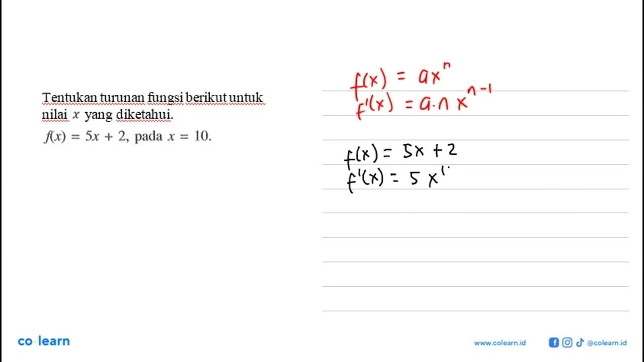 f(x)=5x+2, pada x=10