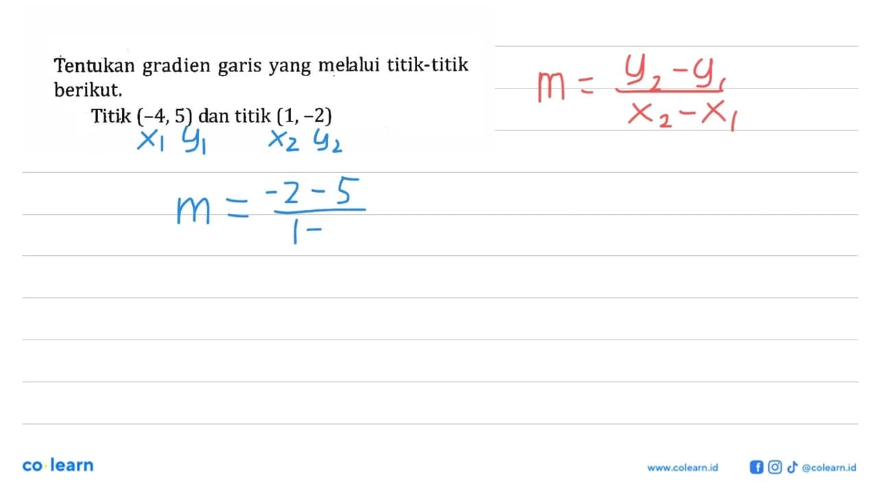 Tentukan gradien garis yang melalui titik-titik berikut.