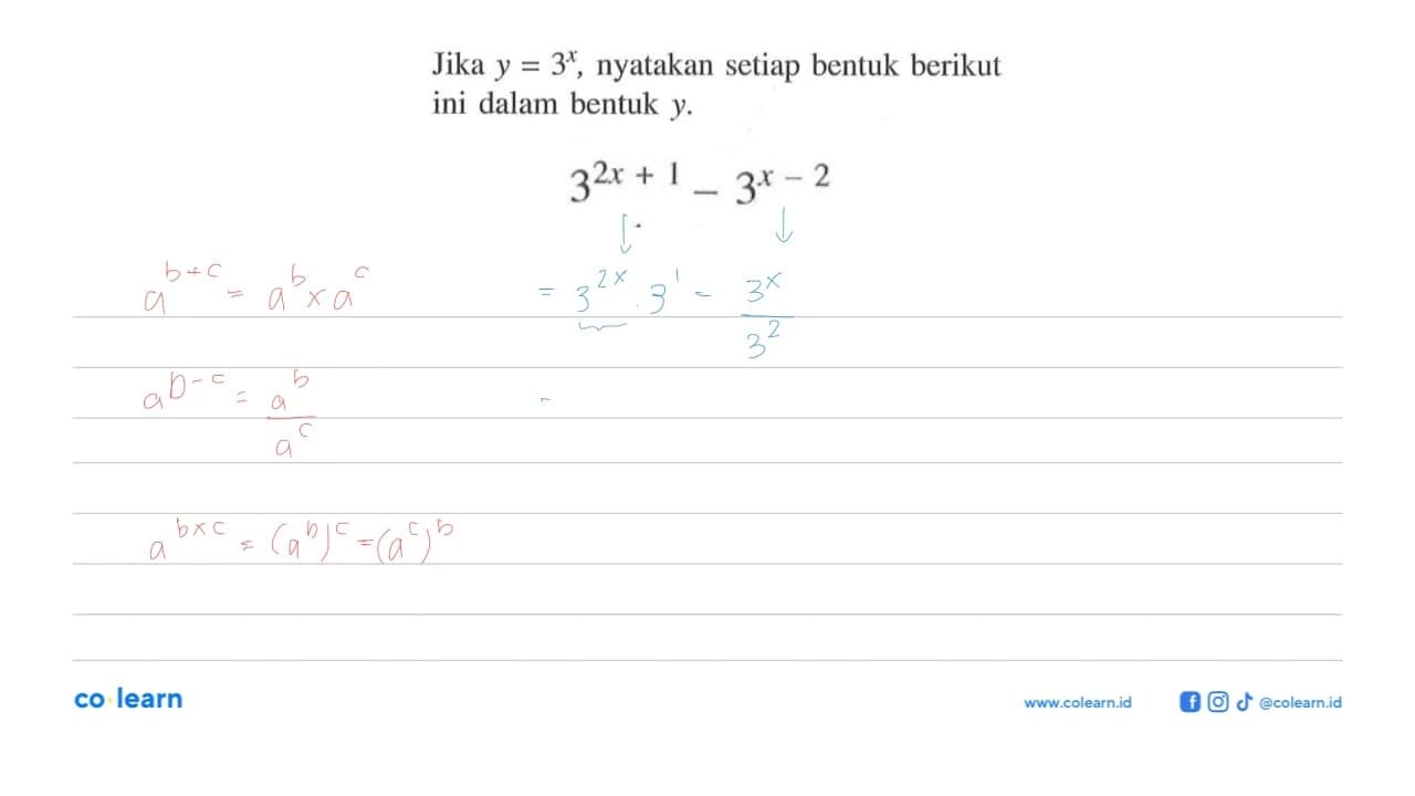 Jika y=3^x, nyatakan setiap bentuk berikut ini dalam bentuk