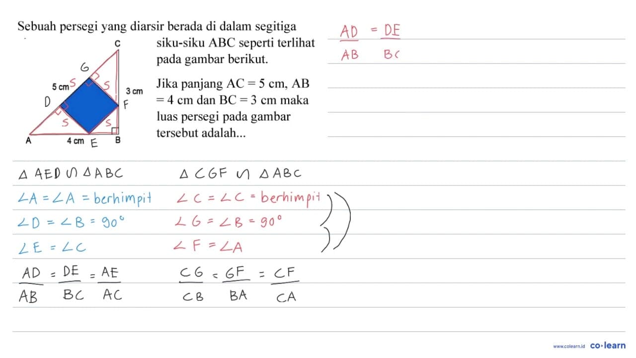 Sebuah persegi yang diarsir berada di dalam segitiga