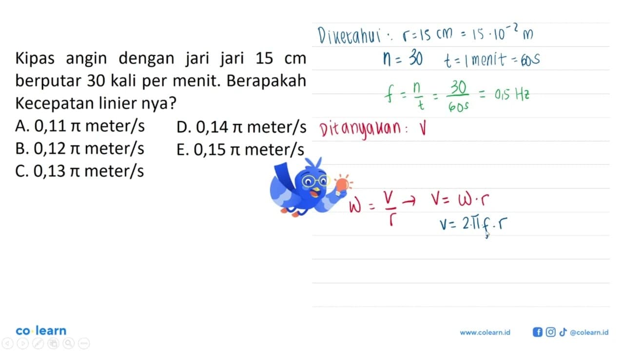 Kipas angin dengan jari jari 15 cm berputar 30 kali per