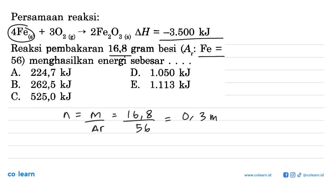 Persamaan reaksi: 4 Fe (s) + 3 O2 (g) -> 2 Fe2O3 (s) delta