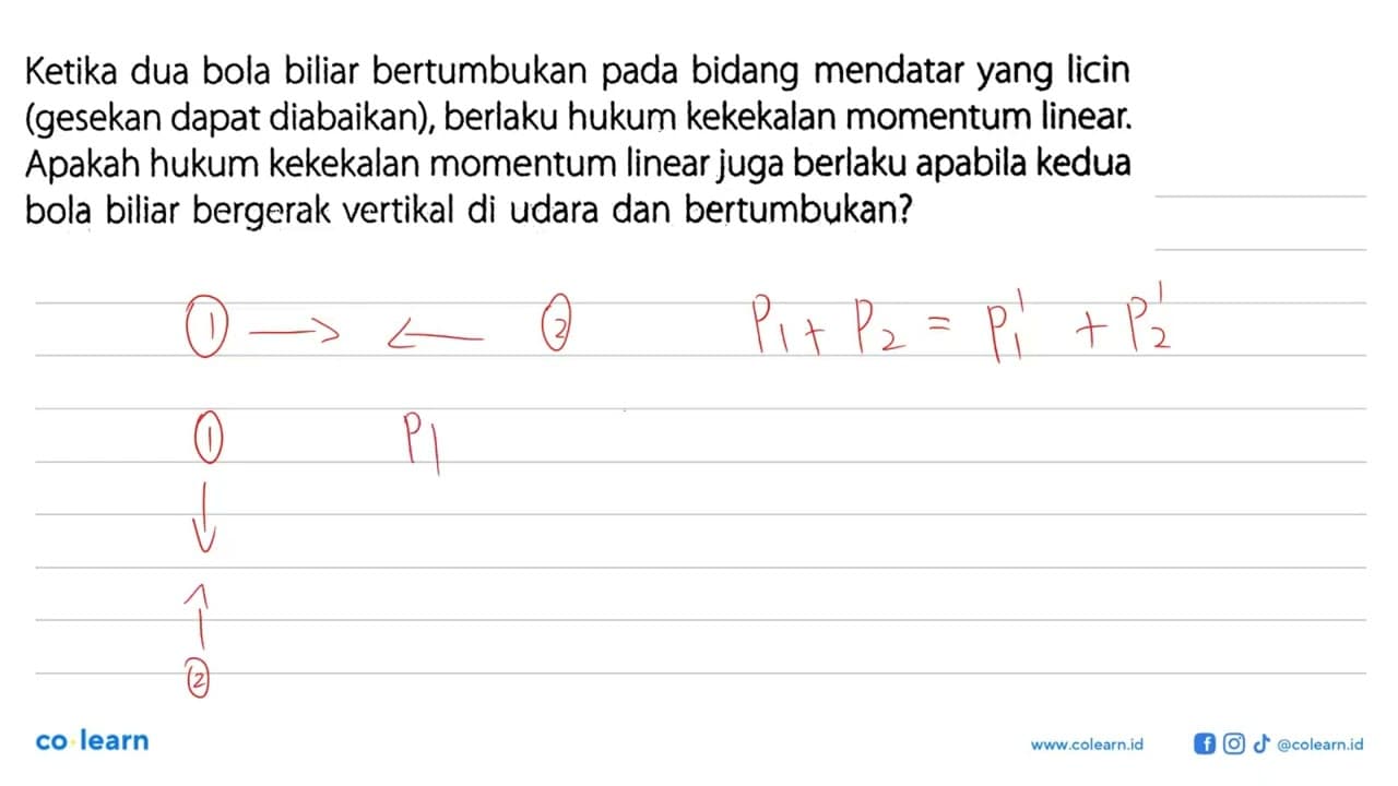 Ketika dua bola biliar bertumbukan pada bidang mendatar