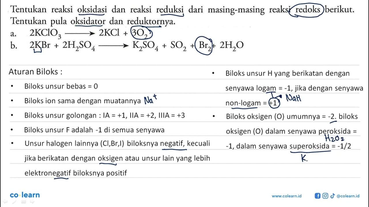 Tentukan reaksi oksidasi dan reaksi reduksi dari