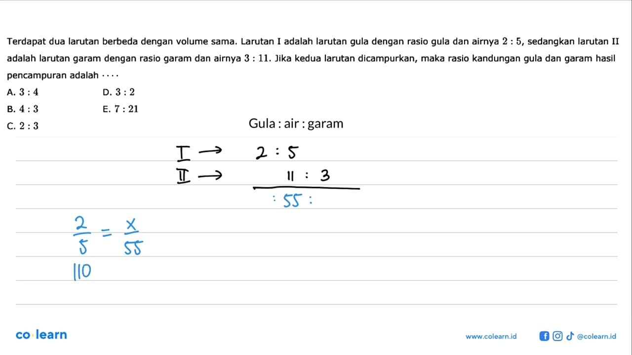 Terdapat dua larutan berbeda dengan volume sama. Larutan I