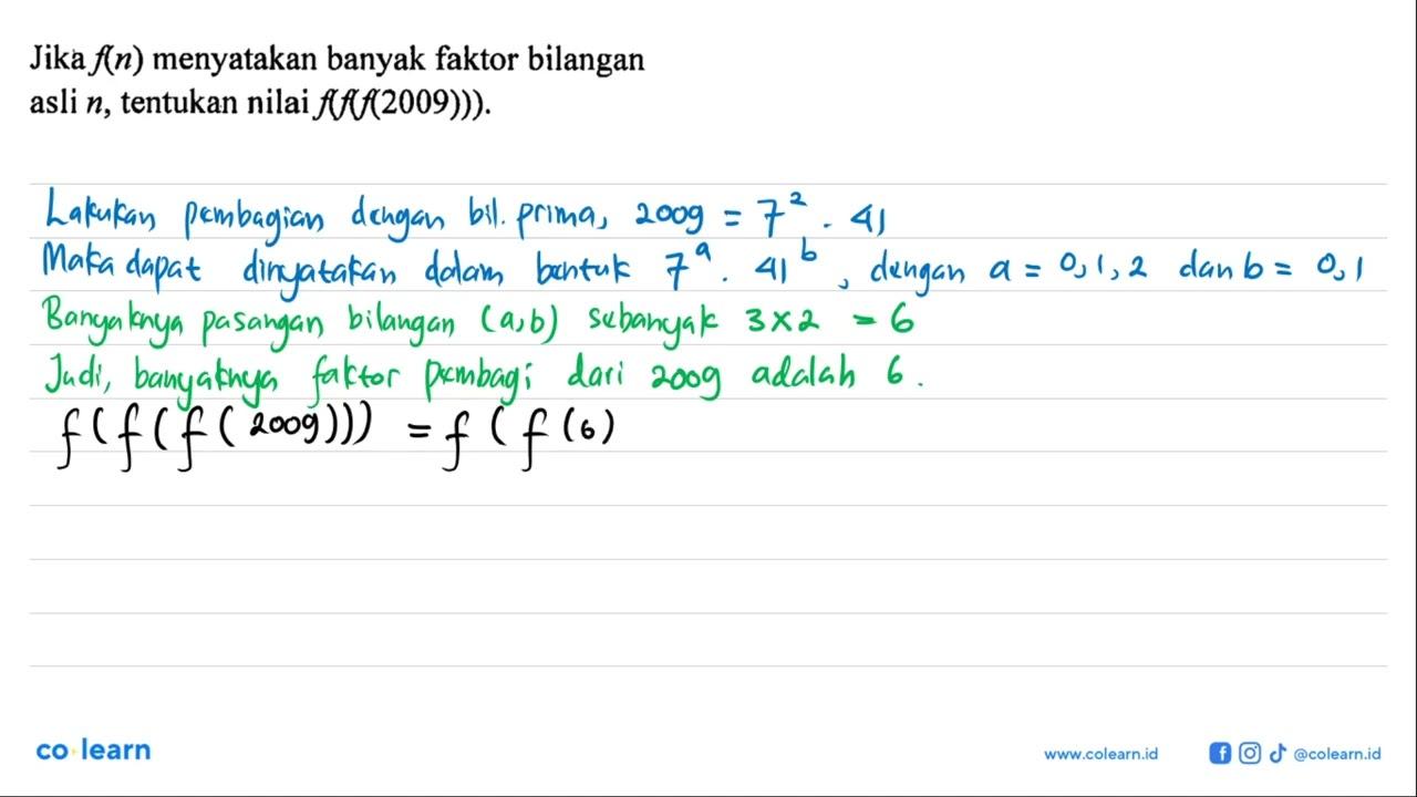 Jika f(n) menyatakan banyak faktor bilangan asli n,