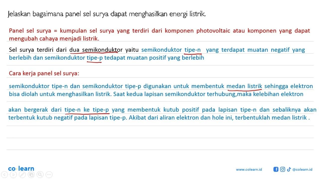 Jelaskan bagaimana panel sel surya dapat menghasilkan