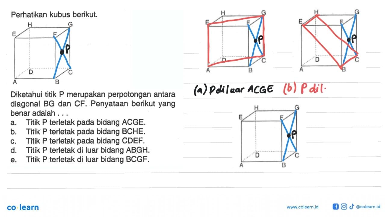 Perhatikan kubus berikut. Diketahui titik P merupakan