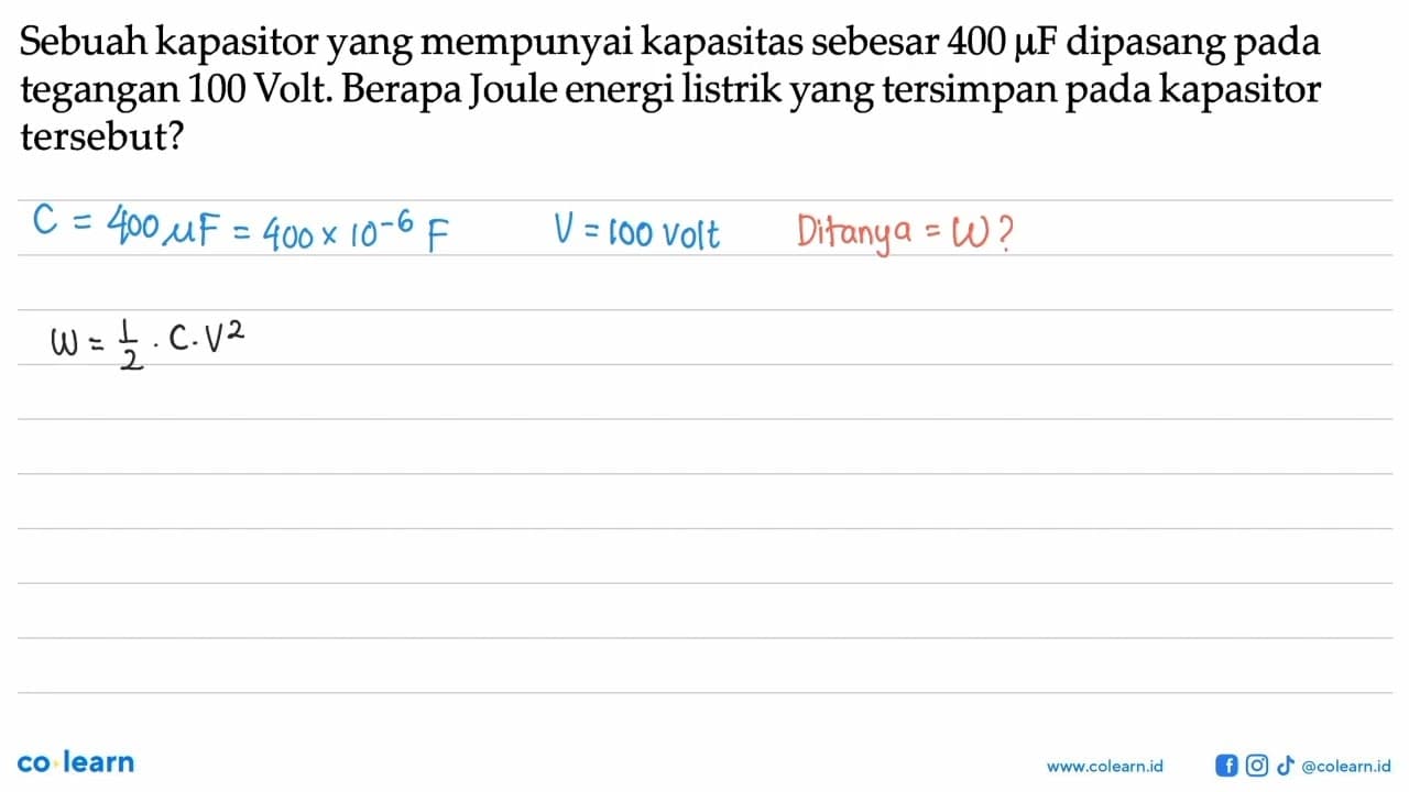 Sebuah kapasitor yang mempunyai kapasitas sebesar 400 mu F