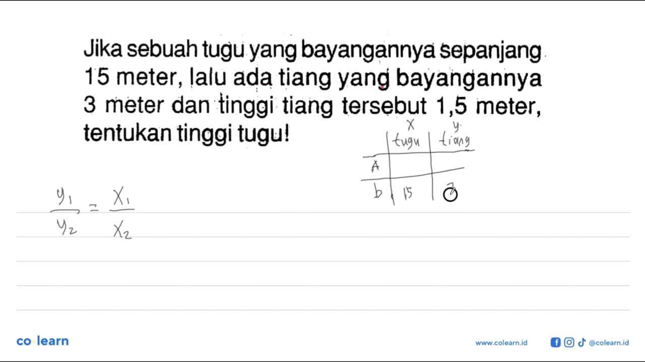 Jika sebuah tugu yang bayangannya sepanjang 15 meter, lalu