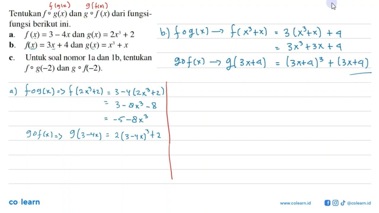 Tentukan f o g(x) dan g o f(x) dari fungsifungsi berikut