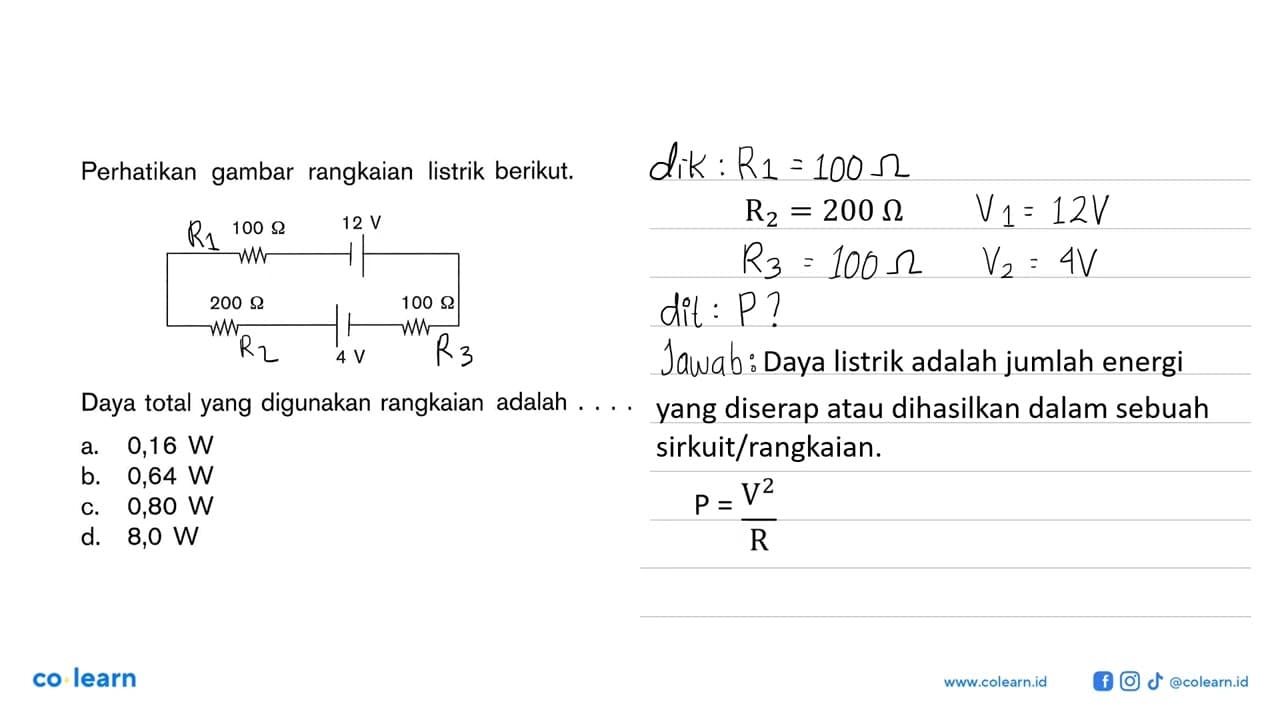 Perhatikan gambar rangkaian listrik berikut. 100 Ohm 12 V