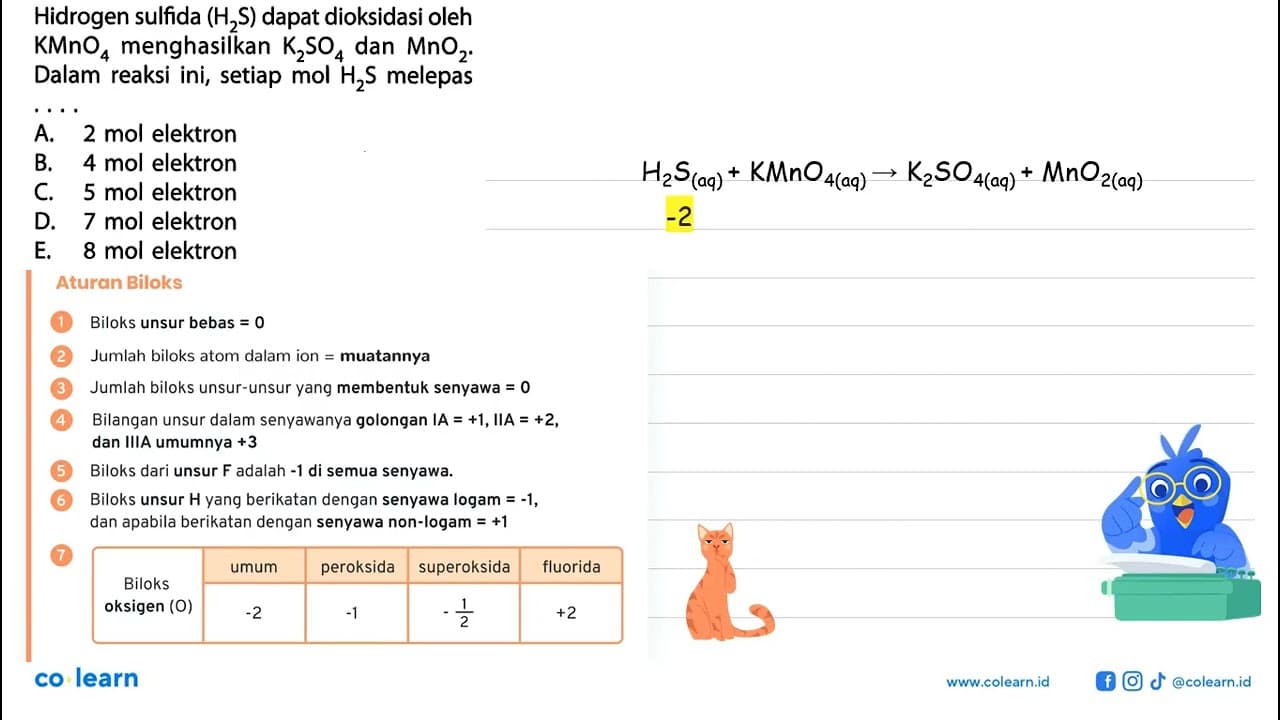 Hidrogen sulfida (H2S) dapat dioksidasi oleh KMnO4