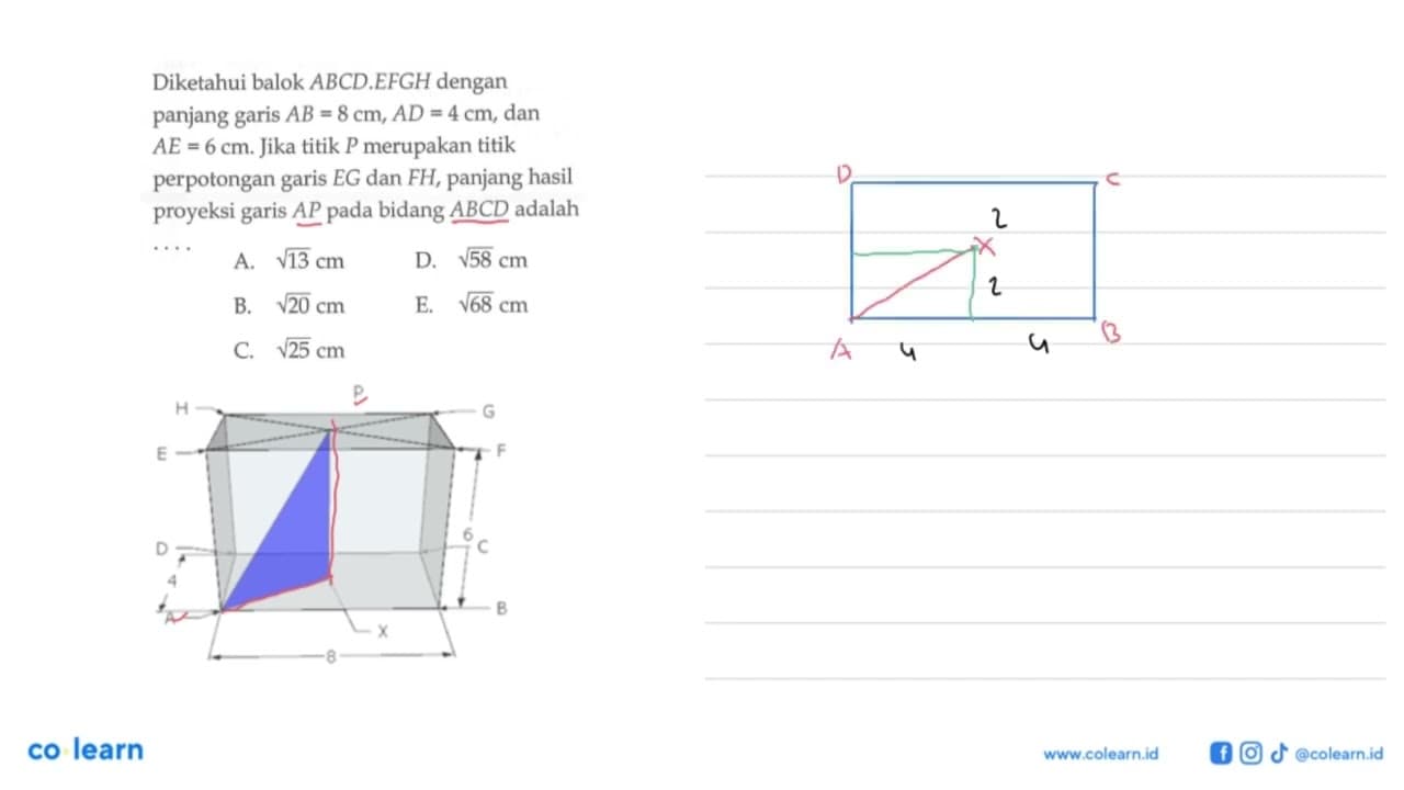 Diketahui balok ABCD.EFGH dengan panjang garis AB 8=cm,