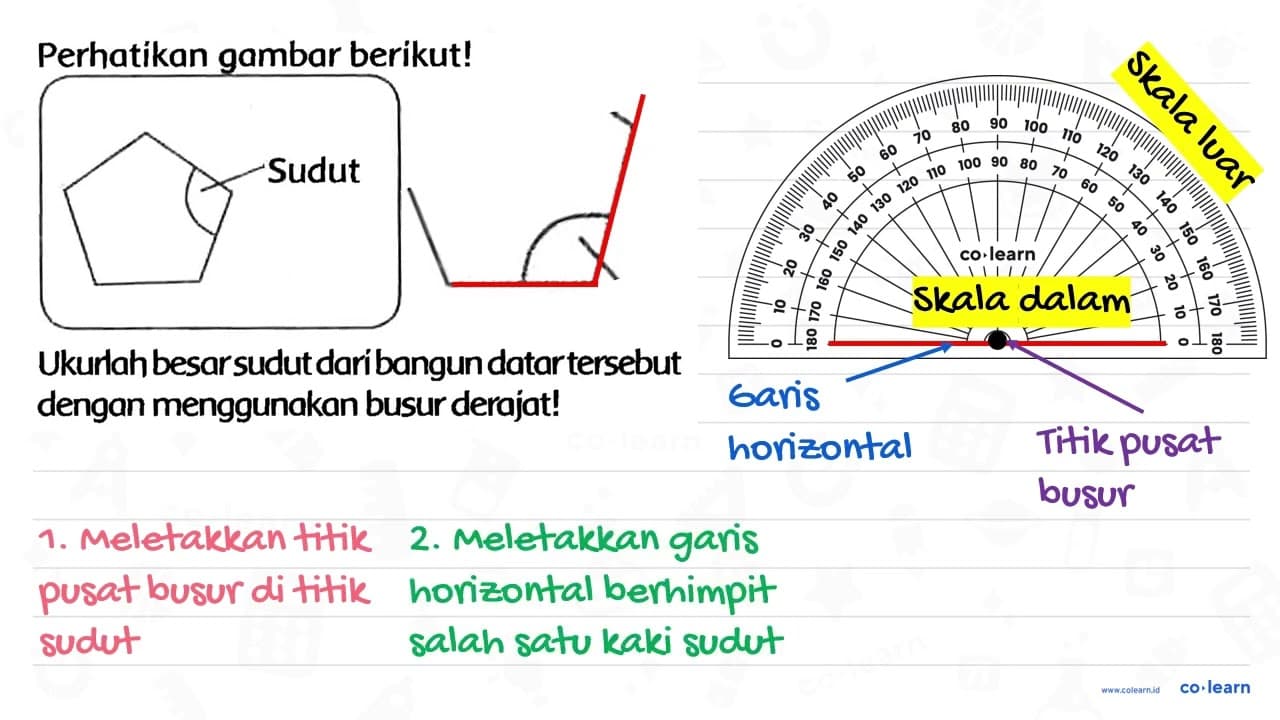 Perhatikan gambar berikut! Ukurlahbesar sudut daribangun