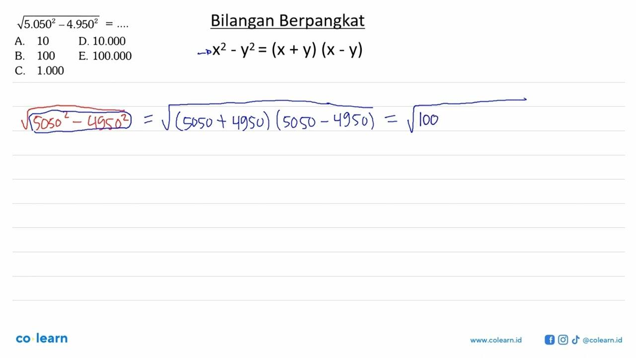 akar(5.050^2-4.950^2)=....