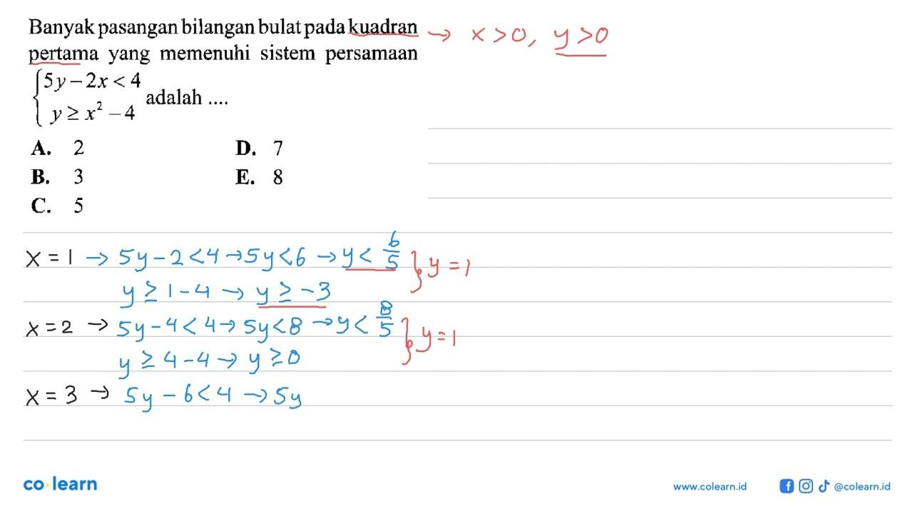 Banyak pasangan bilangan bulat pada kuadran pertama yang