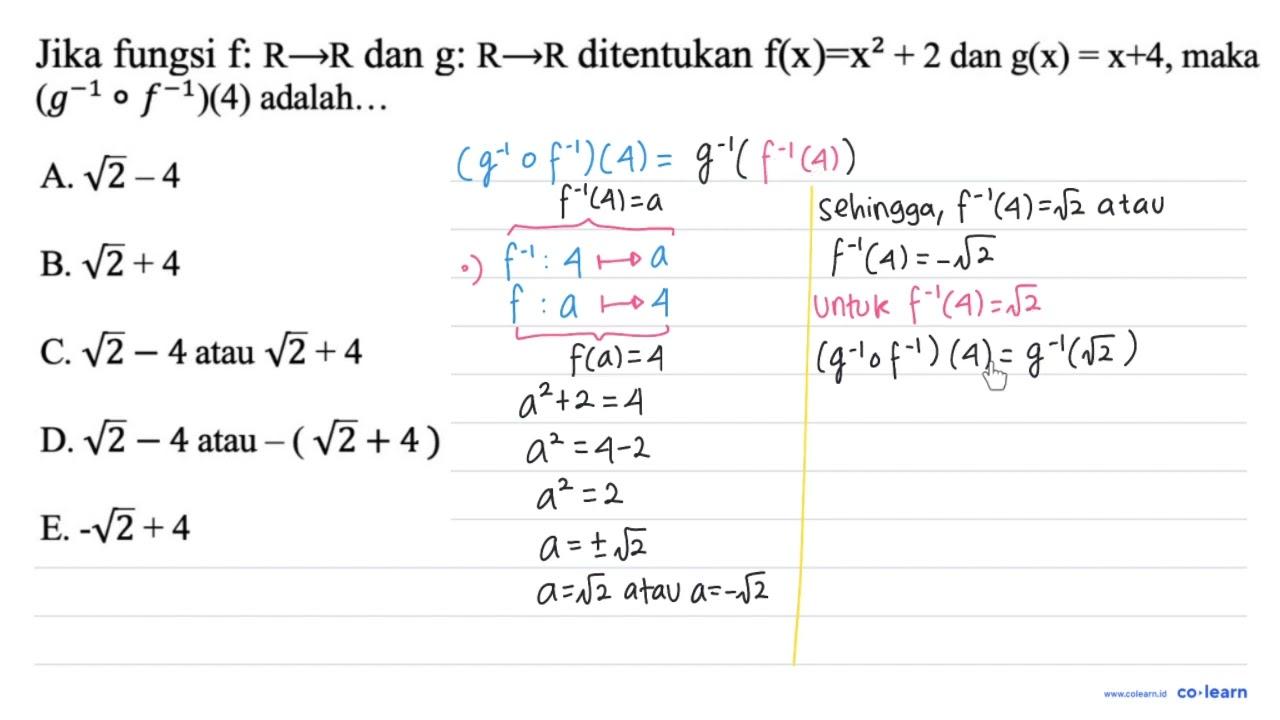 Jika fungsi f : R -> R dan g : R -> R ditentukan f(x) = x^2