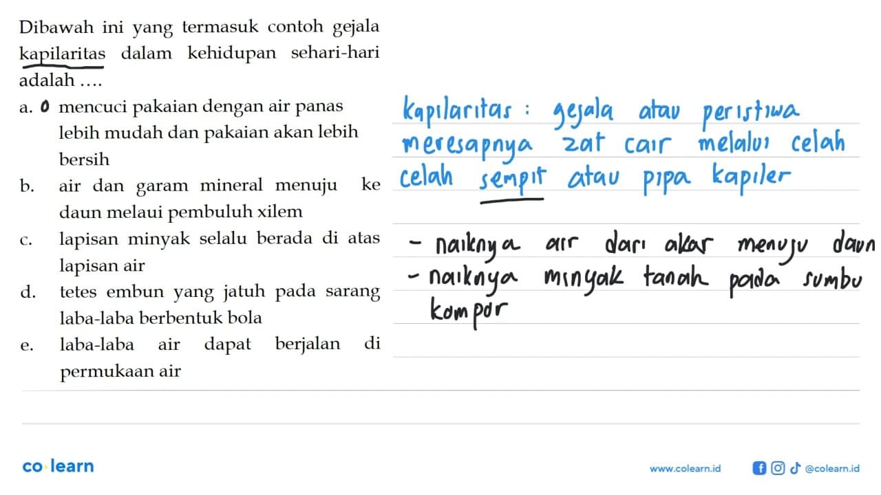 Dibawah ini yang termasuk contoh gejala kapilaritas dalam