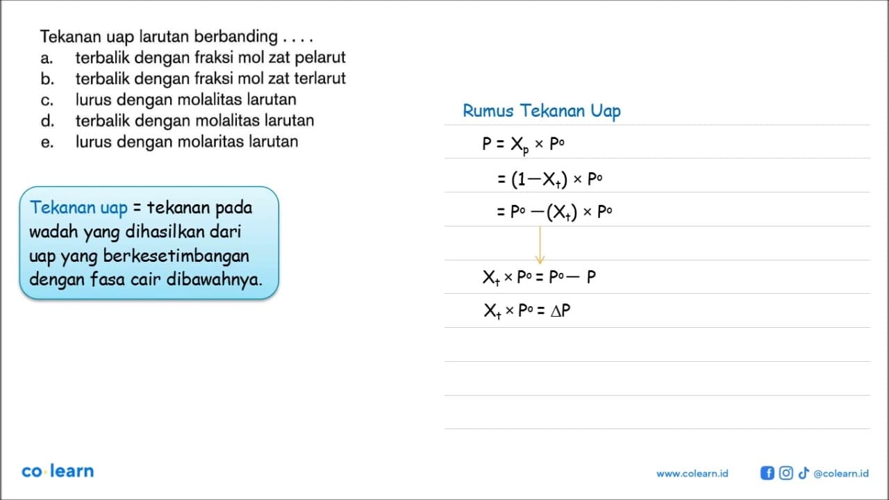 Tekanan uap larutan berbanding ...