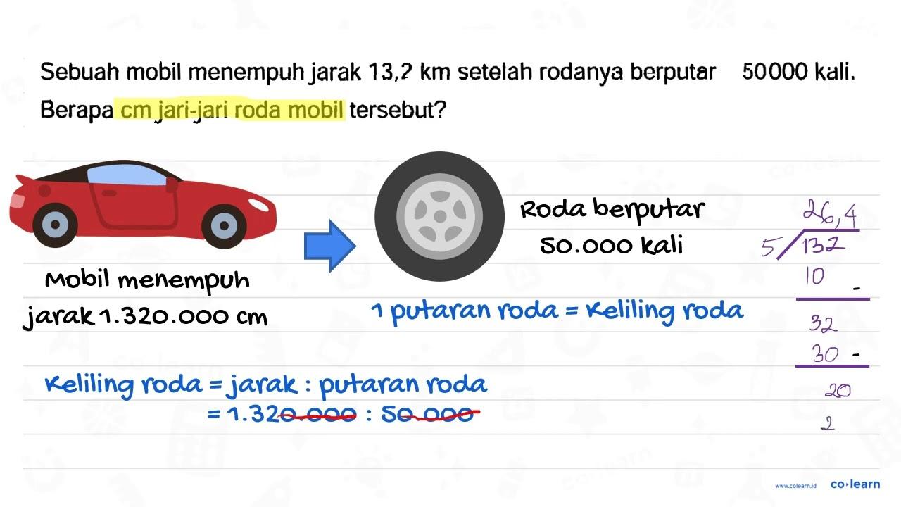 Sebuah mobil menempuh jarak 13,2 ~km setelah rodanya