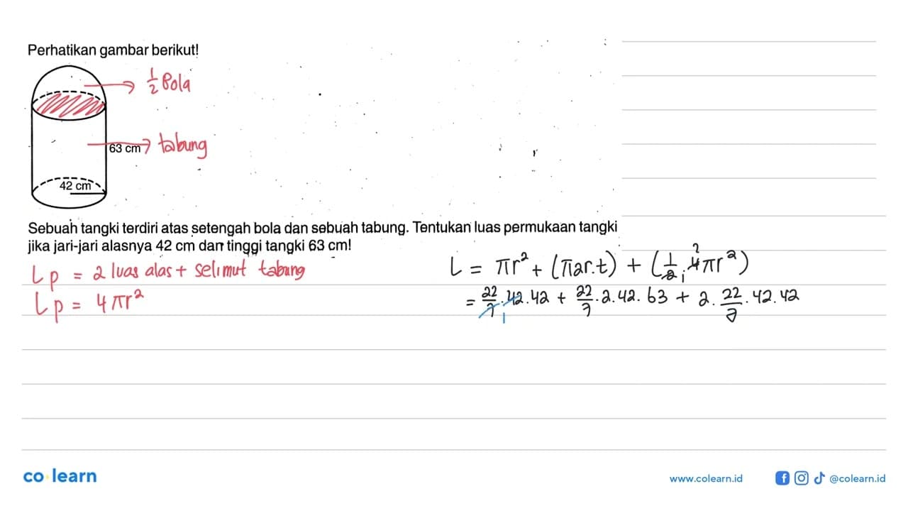 Perhatikan gambar berikut! 42 cm 63 cm Sebuah tangki