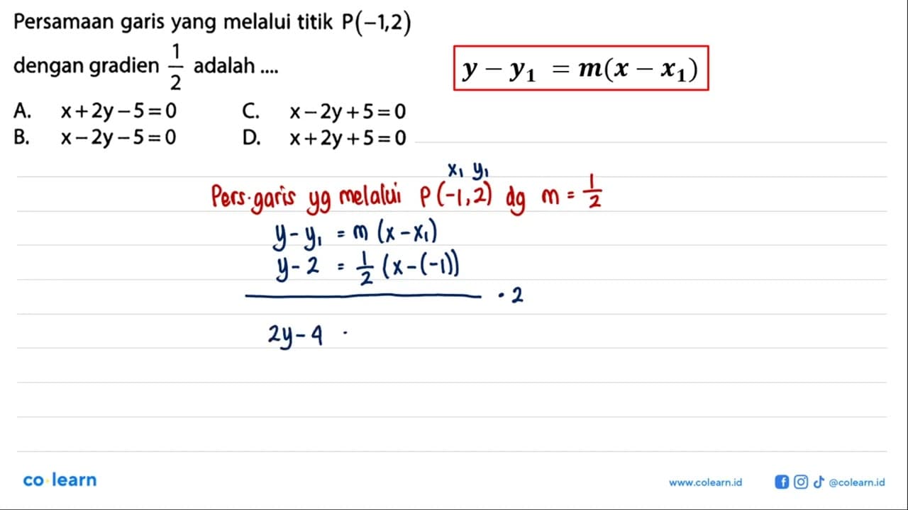 Persamaan garis yang melalui titik P(-1,2) dengan gradien