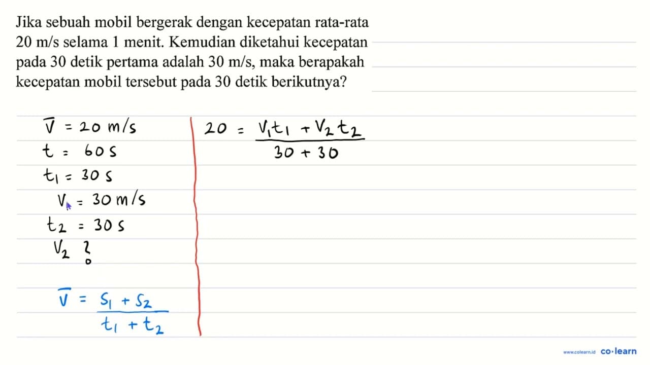 Jika sebuah mobil bergerak dengan kecepatan rata-rata 20 m