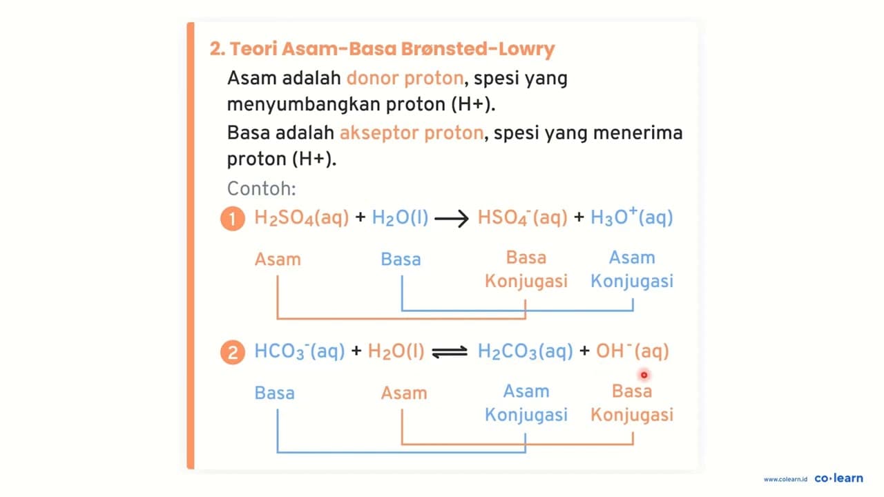 Diketahui persamaan reaksi asam basa BronstedLowry berikut: