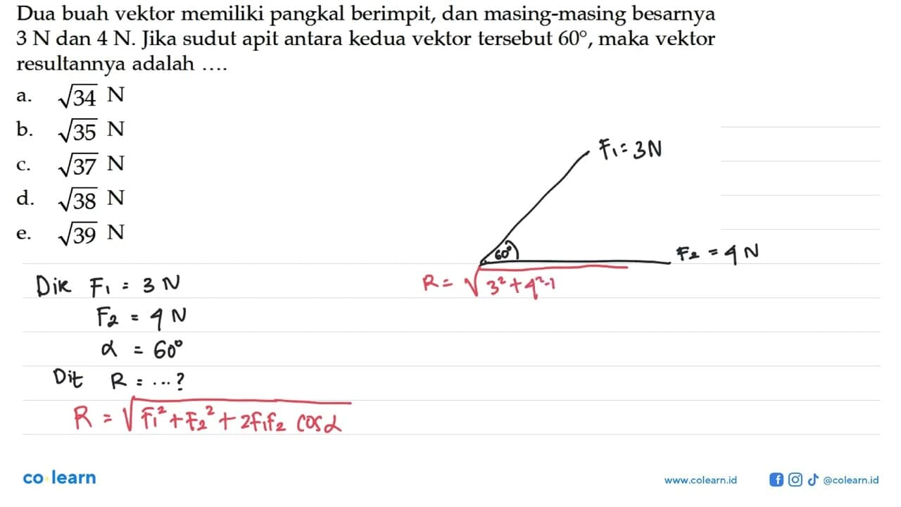 Dua buah vektor memiliki pangkal berimpit, dan