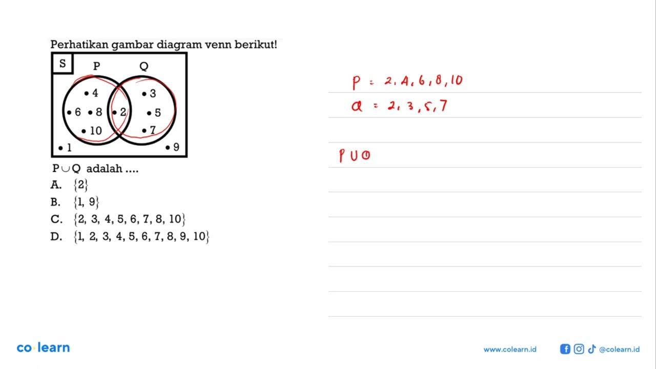 Perhatikan gambar diagram venn berikut! PUQ adalah A. {2}