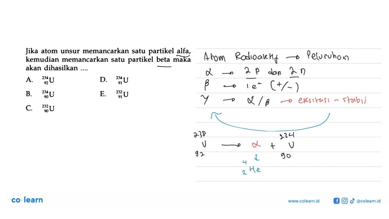Jika atom unsur memancarkan satu partikel alfa, kemudian