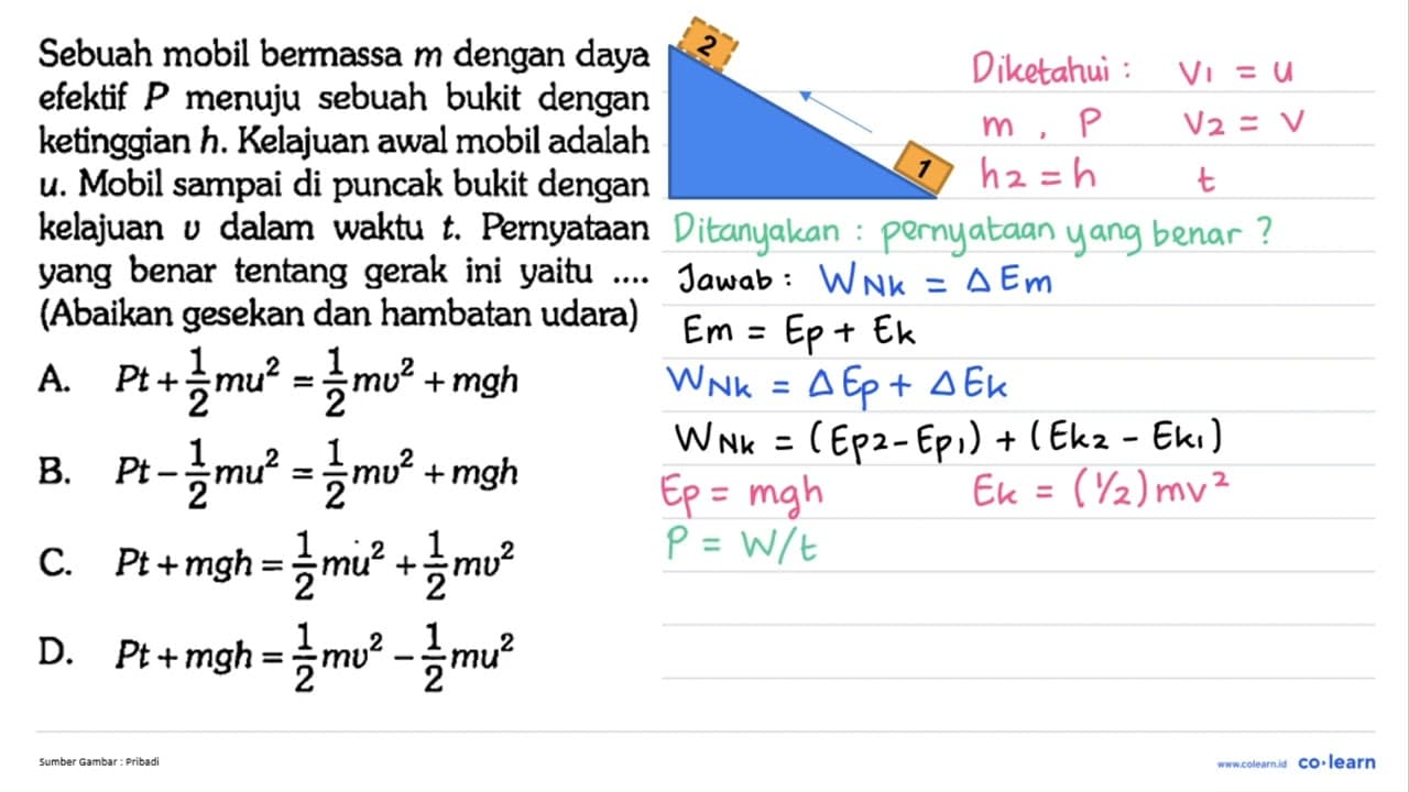 Sebuah mobil bermassa m dengan daya efektif P menuju sebuah