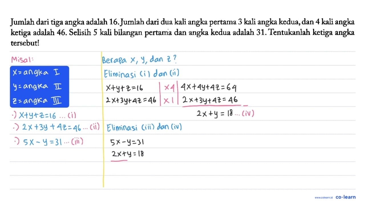 Jumlah dari tiga angka adalah 16. Jumlah dari dua kali