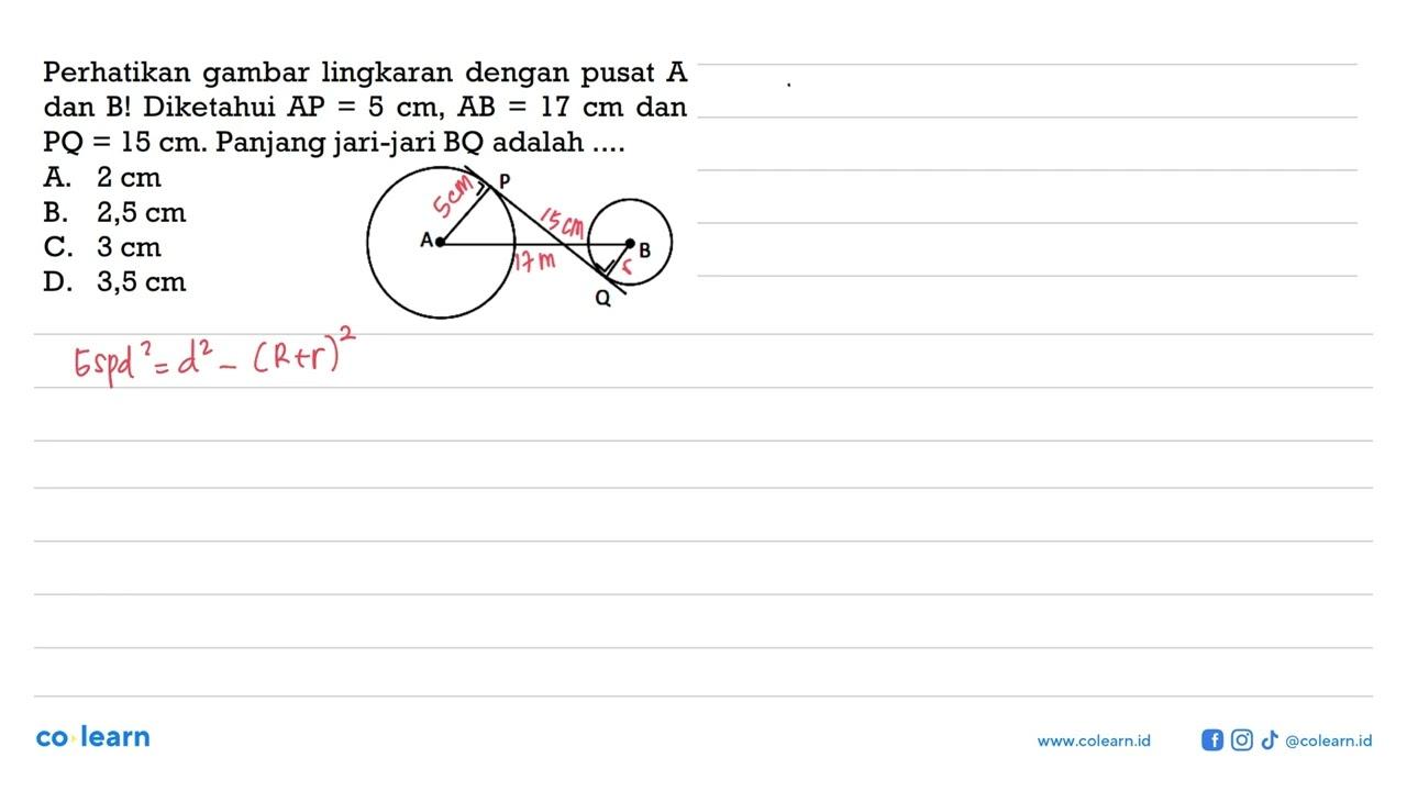 Perhatikan gambar lingkaran dengan pusat A dan B! Diketahui