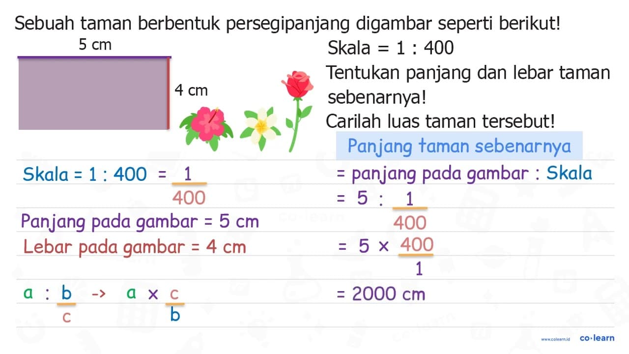 Sebuah taman berbentuk persegipanjang digambar seperti