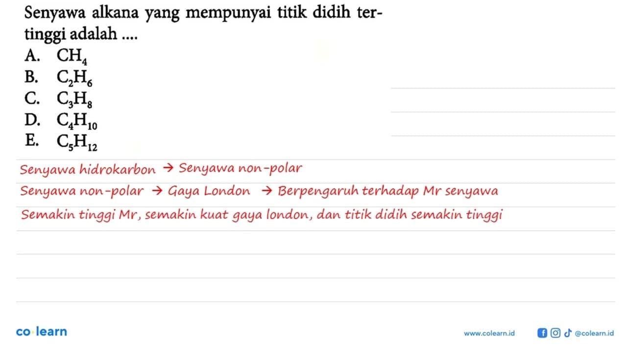 Senyawa alkana yang mempunyai titik didih tertinggi adalah