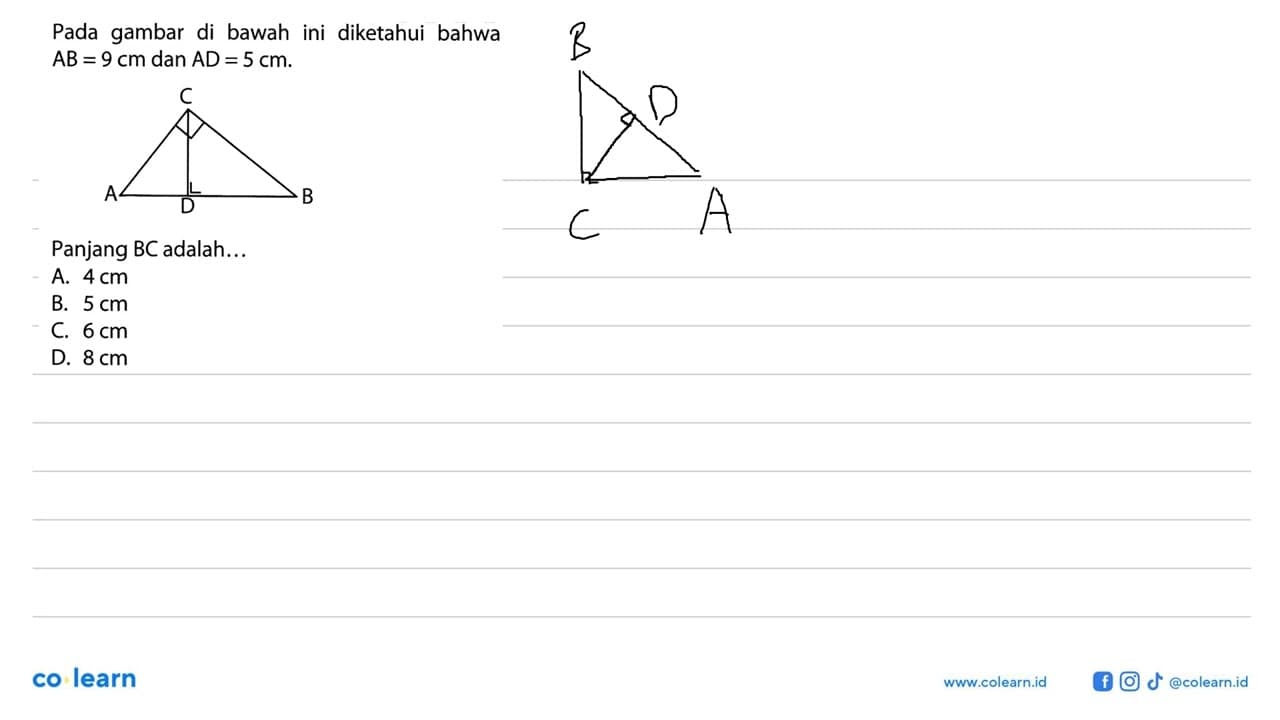 Pada gambar di bawah ini diketahui bahwa AB=9 cm dan AD=5