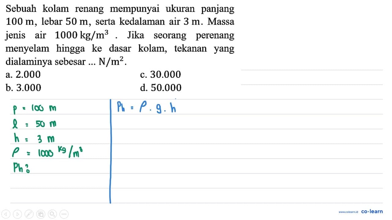 Sebuah kolam renang mempunyai ukuran panjang 100 m, lebar