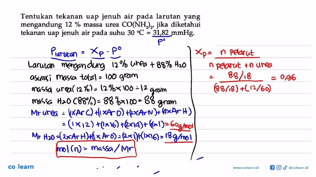 Tentukan tekanan uap jenuh air pada larutan yang mengandung