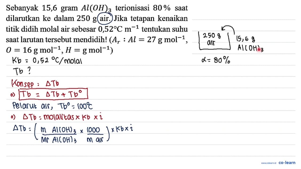 Sebanyak 15,6 gram Al(OH)3 terionisasi 80% saat dilarutkan