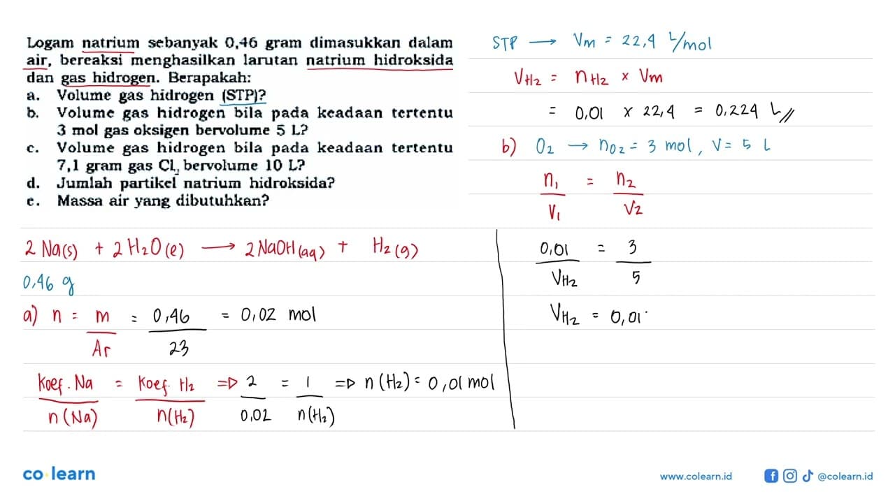 Logam natrium sebanyak 0,46 gram dimasukkan dalam air,