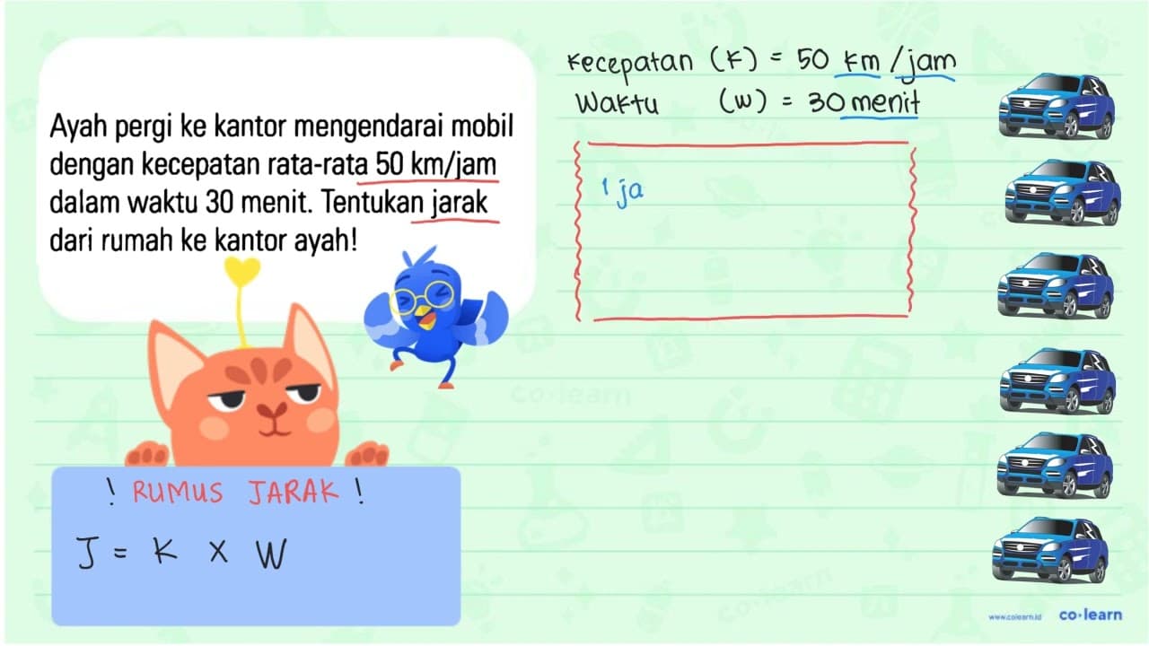 Ayah pergi ke kantor mengendarai mobil dengan kecepatan