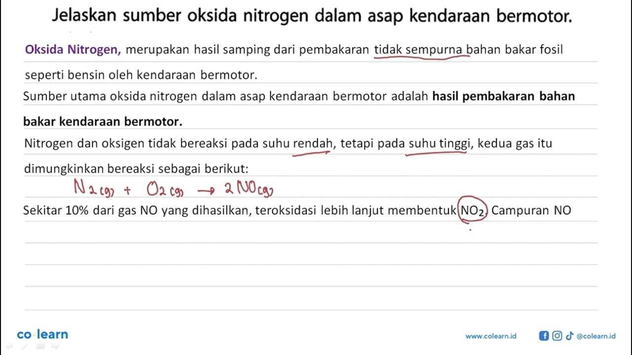 Jelaskan sumber oksida nitrogen dalam asap kendaraan